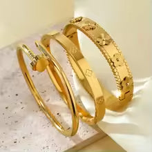 18K Gold Plated Stainless Steel Nail Bracelet for Women with Cubic Zirconia Bangle Fashion Daily Wear Jewelry