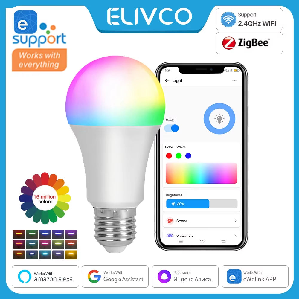LED Smart WiFi Zigbee Light Bulb E27 RGB C+W LED Lamp Dimmable Magic Bulb Support Alexa Google Assistant Alice