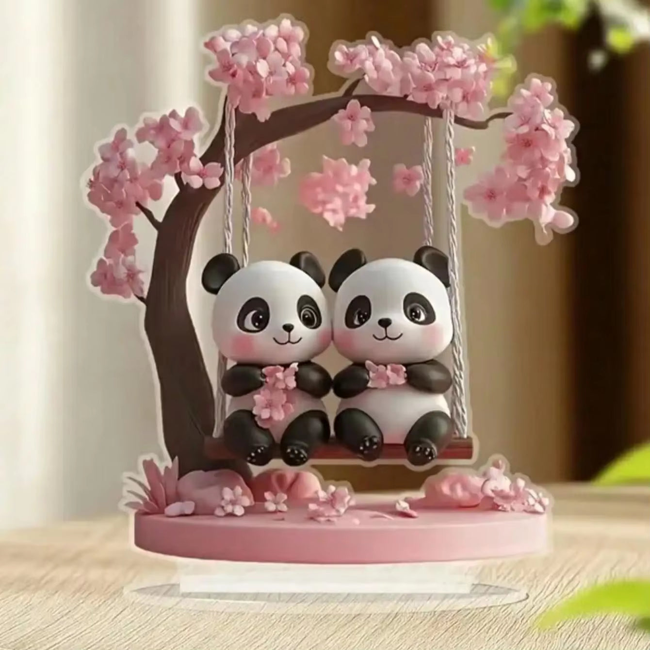 1pcs2D flat pink panda and cherry blossom tree desktop decoration ornament, suitable for decorating restaurants, offices