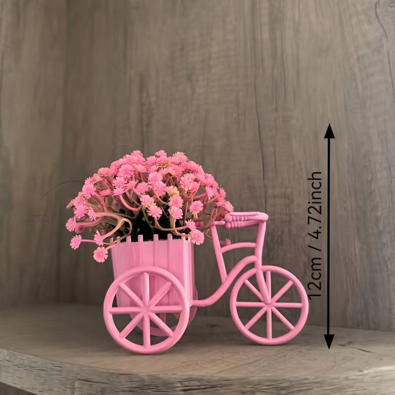 Light Luxury Modern Style Bicycle Flower Basket with Beautiful Artificial Flowers and Baby's Breath, Warm Home Decor for Cabinets, Bookshelves, Desktop Ornaments, Birthday, Housewarming, Valentine's Day Gift