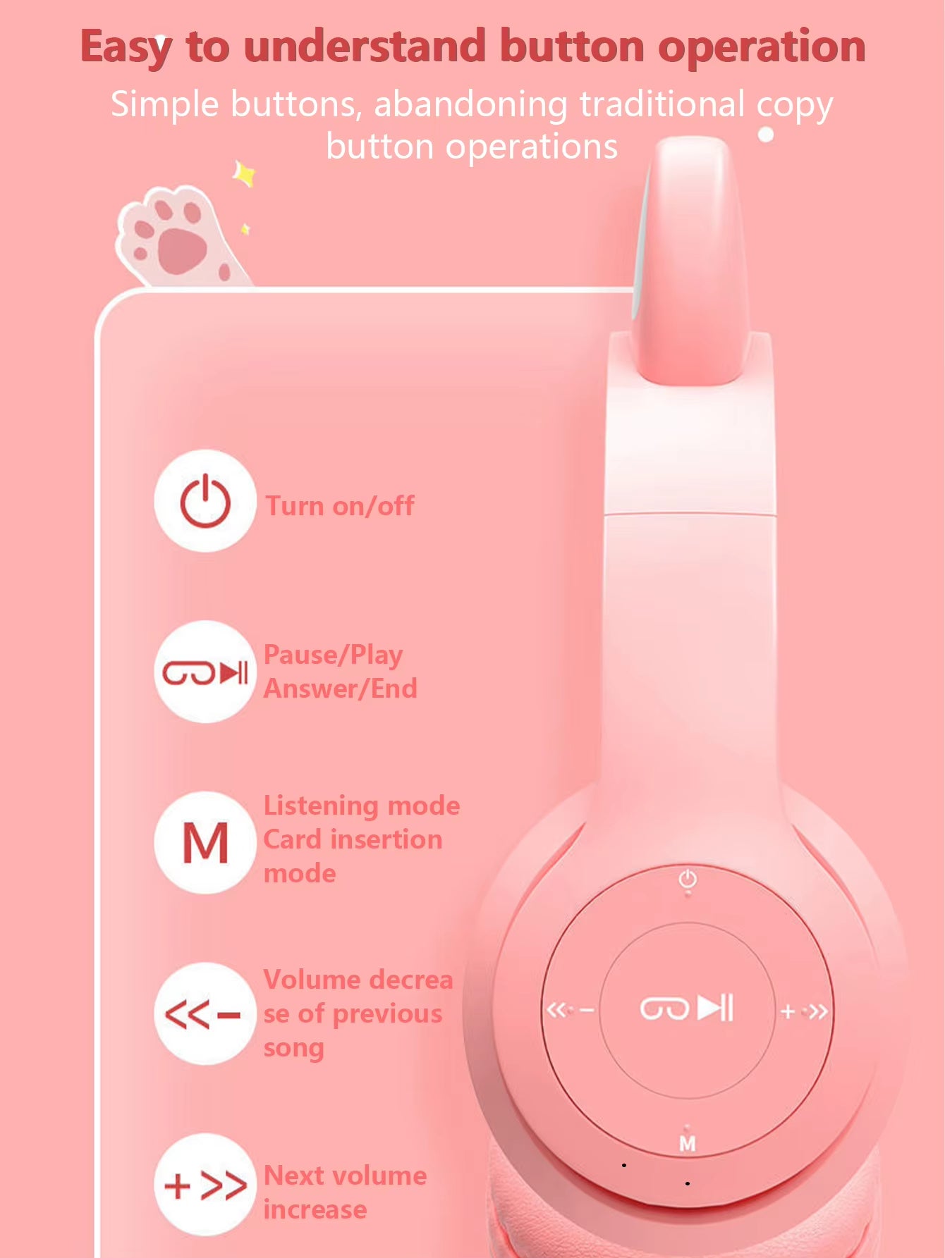 Fashionable foldable cool glowing cat-ear over-ear headphones, suitable for office use / listening to music / exercising