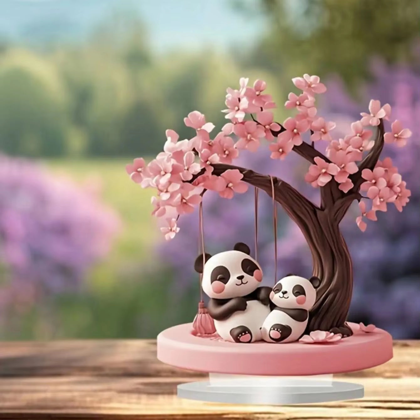 1pcs2D flat pink panda and cherry blossom tree desktop decoration ornament, suitable for decorating restaurants, offices