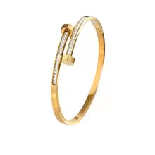 18K Gold Plated Stainless Steel Nail Bracelet for Women with Cubic Zirconia Bangle Fashion Daily Wear Jewelry