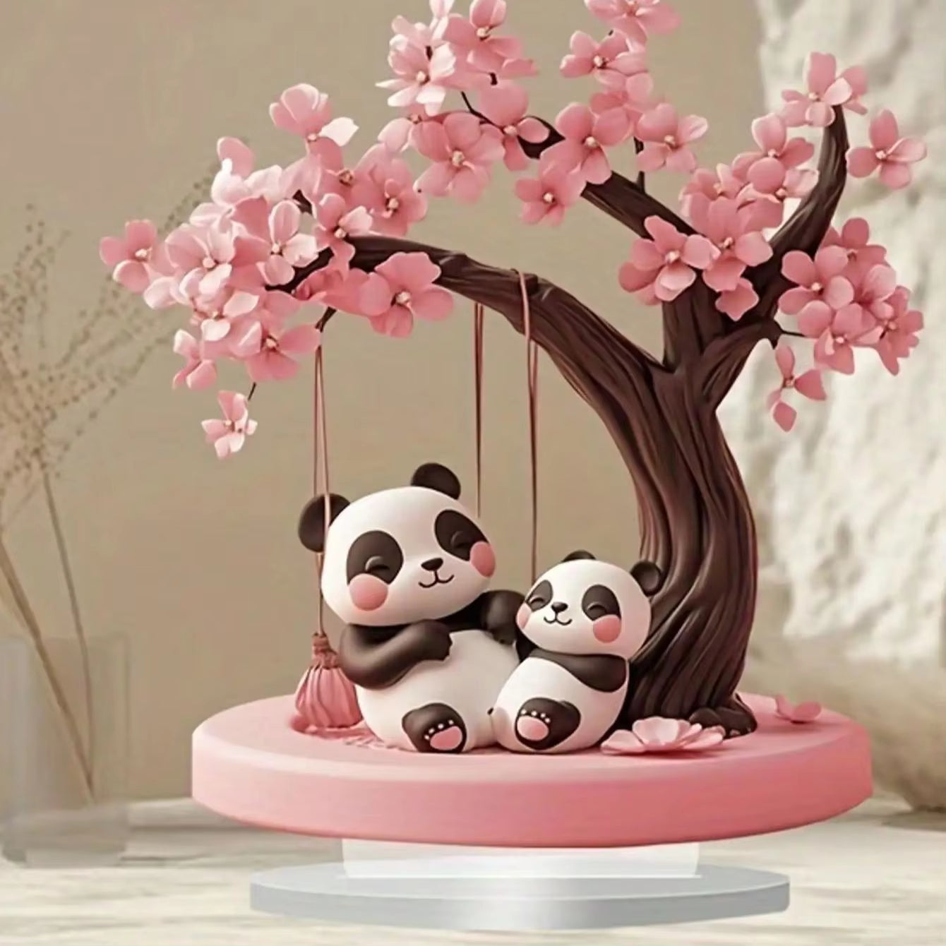 1pcs2D flat pink panda and cherry blossom tree desktop decoration ornament, suitable for decorating restaurants, offices