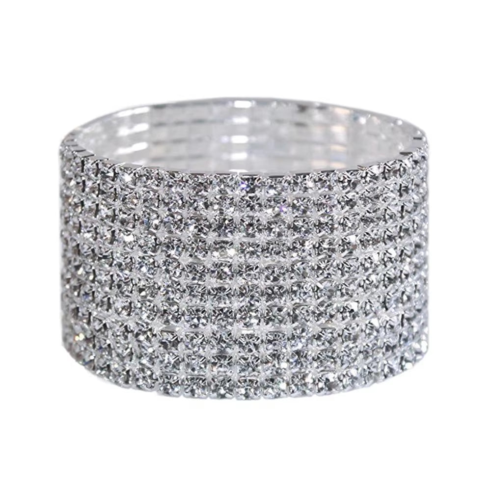 1-10 Rows Rhinestones Bridal Wedding Bangles Gold/Silver Color Crystal Stretch Bracelet Women Wristband Elastic Jewelry