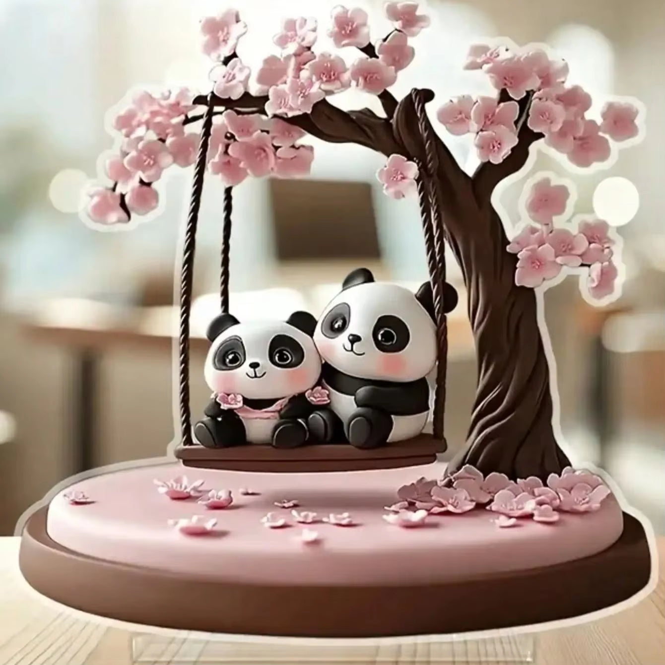 1pcs2D flat pink panda and cherry blossom tree desktop decoration ornament, suitable for decorating restaurants, offices