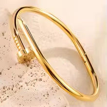 18K Gold Plated Stainless Steel Nail Bracelet for Women with Cubic Zirconia Bangle Fashion Daily Wear Jewelry