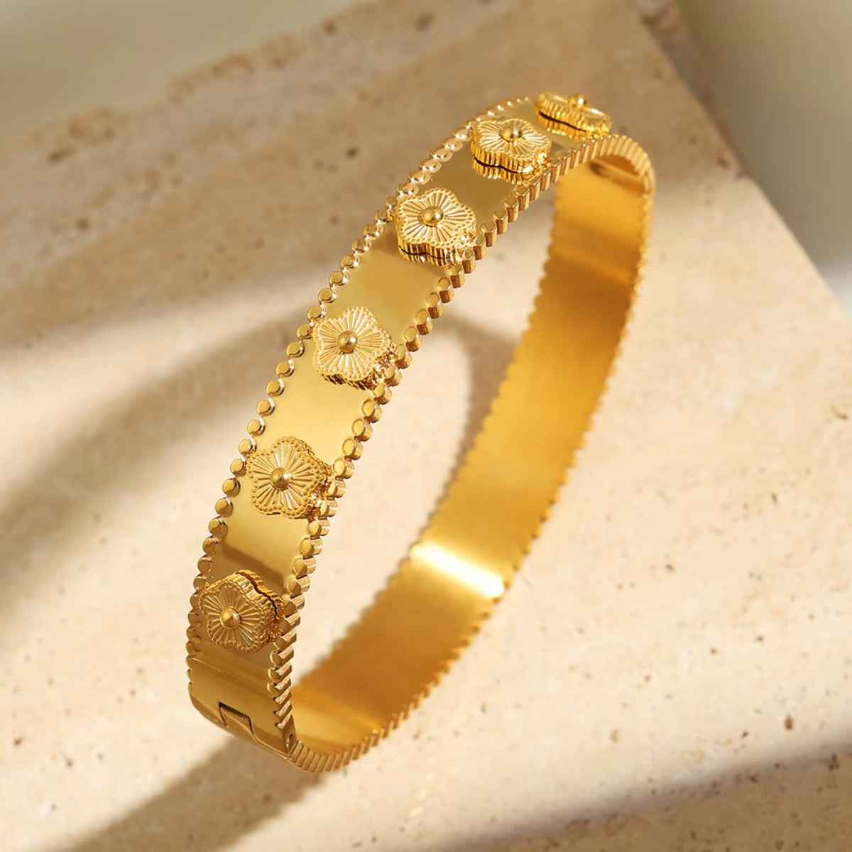 18K Gold Plated Stainless Steel Nail Bracelet for Women with Cubic Zirconia Bangle Fashion Daily Wear Jewelry