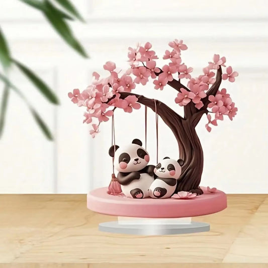 1pcs2D flat pink panda and cherry blossom tree desktop decoration ornament, suitable for decorating restaurants, offices